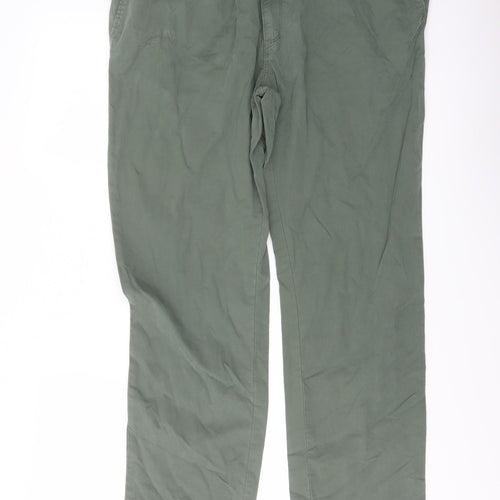 Marks and Spencer Mens Green Cotton Trousers Size 40 in L33 in Slim Button