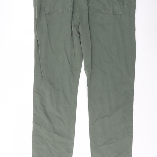 Marks and Spencer Mens Green Cotton Trousers Size 40 in L33 in Slim Button