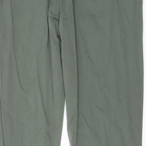 Marks and Spencer Mens Green Cotton Trousers Size 40 in L33 in Slim Button
