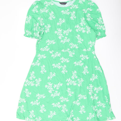 Marks and Spencer Womens Green Floral Viscose A-Line Size 14 Round Neck Pullover