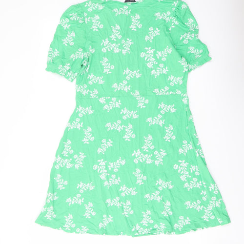 Marks and Spencer Womens Green Floral Viscose A-Line Size 14 Round Neck Pullover