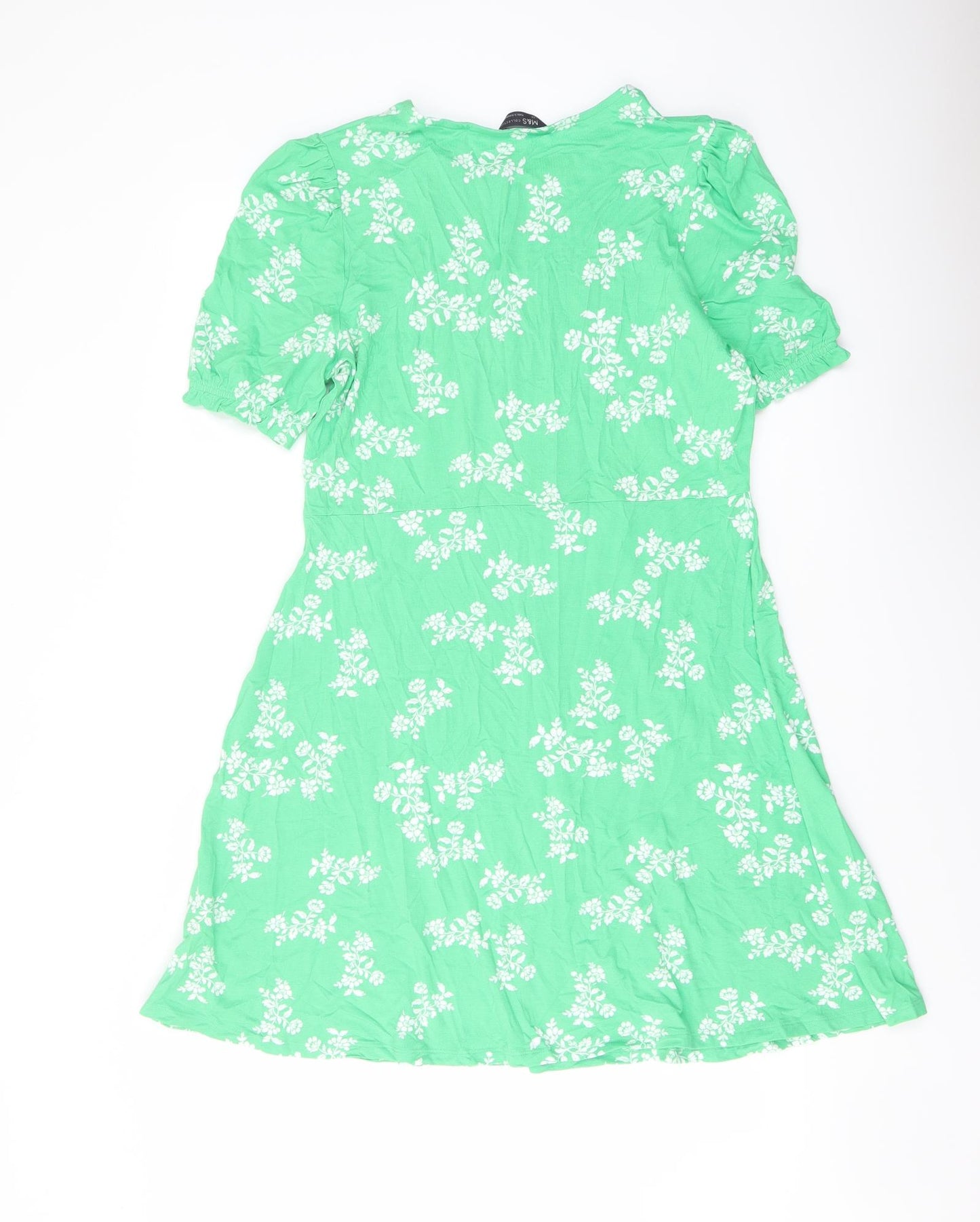 Marks and Spencer Womens Green Floral Viscose A-Line Size 14 Round Neck Pullover