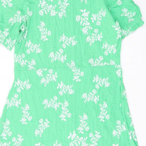 Marks and Spencer Womens Green Floral Viscose A-Line Size 14 Round Neck Pullover
