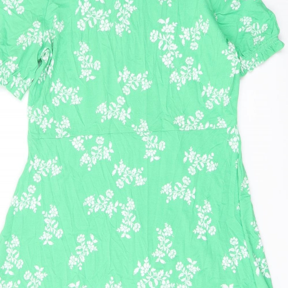 Marks and Spencer Womens Green Floral Viscose A-Line Size 14 Round Neck Pullover