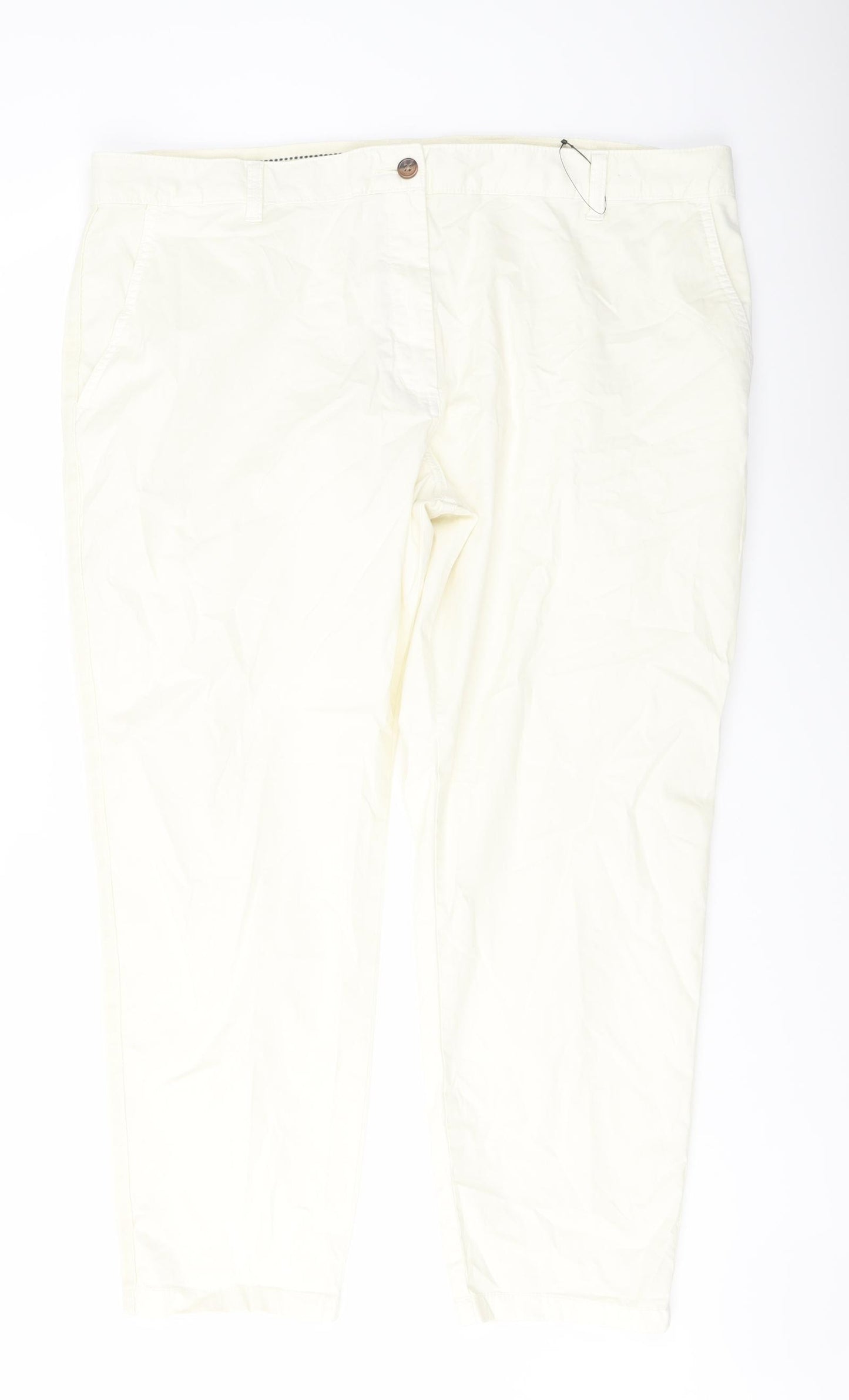Marks and Spencer Womens Ivory Cotton Chino Trousers Size 20 L27 in Regular Button