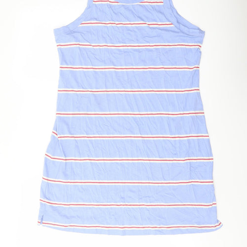 Marks and Spencer Womens Blue Striped Cotton Tank Dress Size L Round Neck Pullover