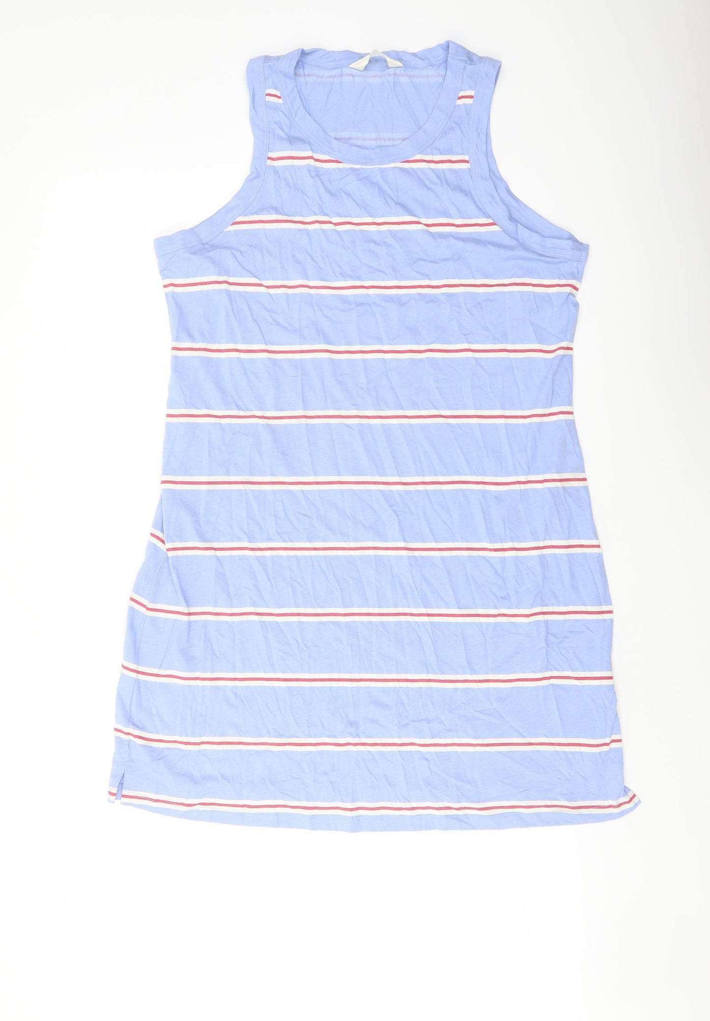 Marks and Spencer Womens Blue Striped Cotton Tank Dress Size L Round Neck Pullover