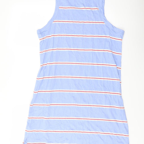 Marks and Spencer Womens Blue Striped Cotton Tank Dress Size L Round Neck Pullover
