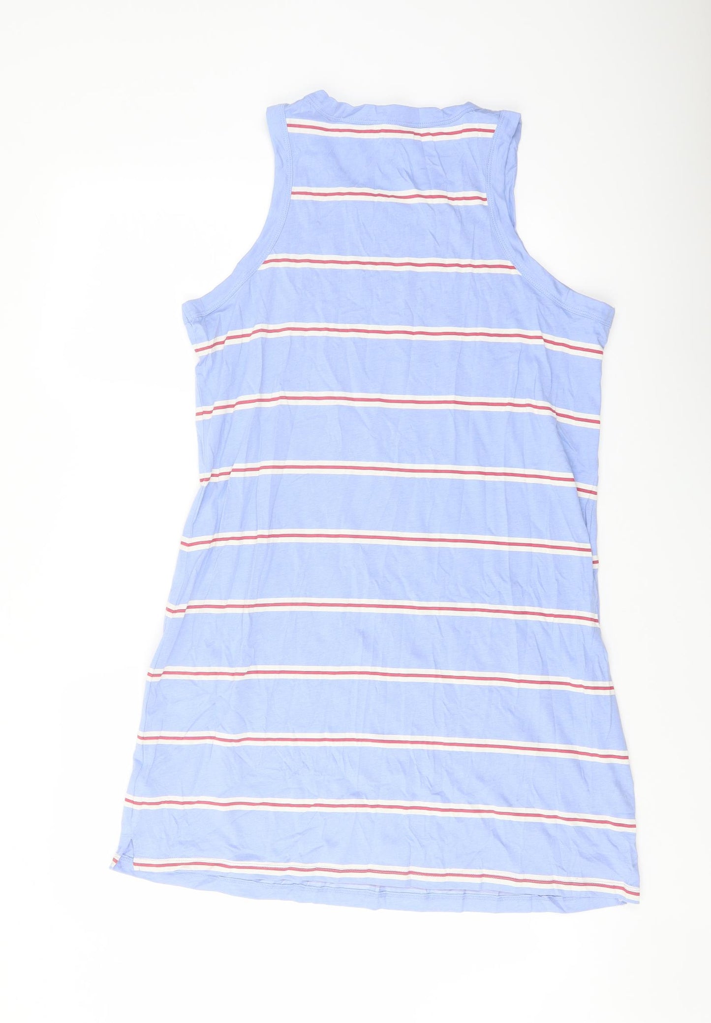 Marks and Spencer Womens Blue Striped Cotton Tank Dress Size L Round Neck Pullover