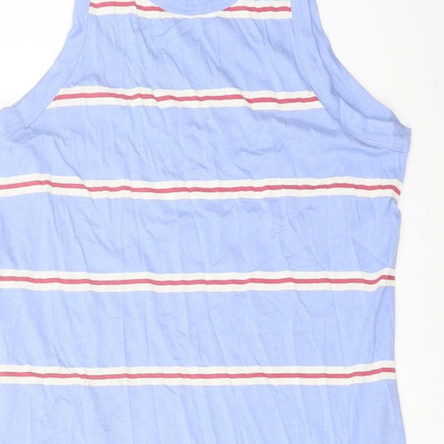 Marks and Spencer Womens Blue Striped Cotton Tank Dress Size L Round Neck Pullover