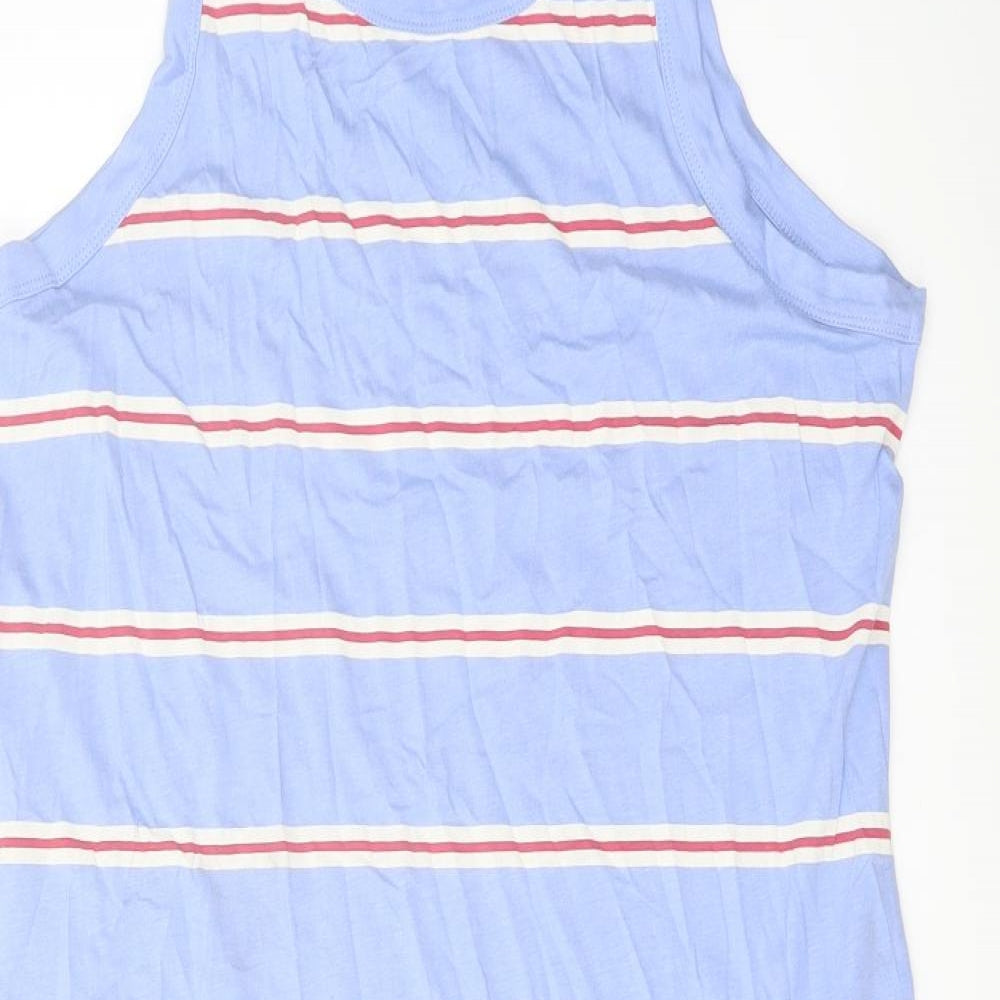Marks and Spencer Womens Blue Striped Cotton Tank Dress Size L Round Neck Pullover
