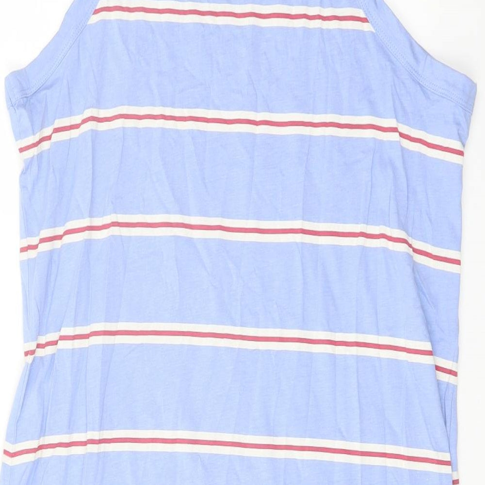 Marks and Spencer Womens Blue Striped Cotton Tank Dress Size L Round Neck Pullover
