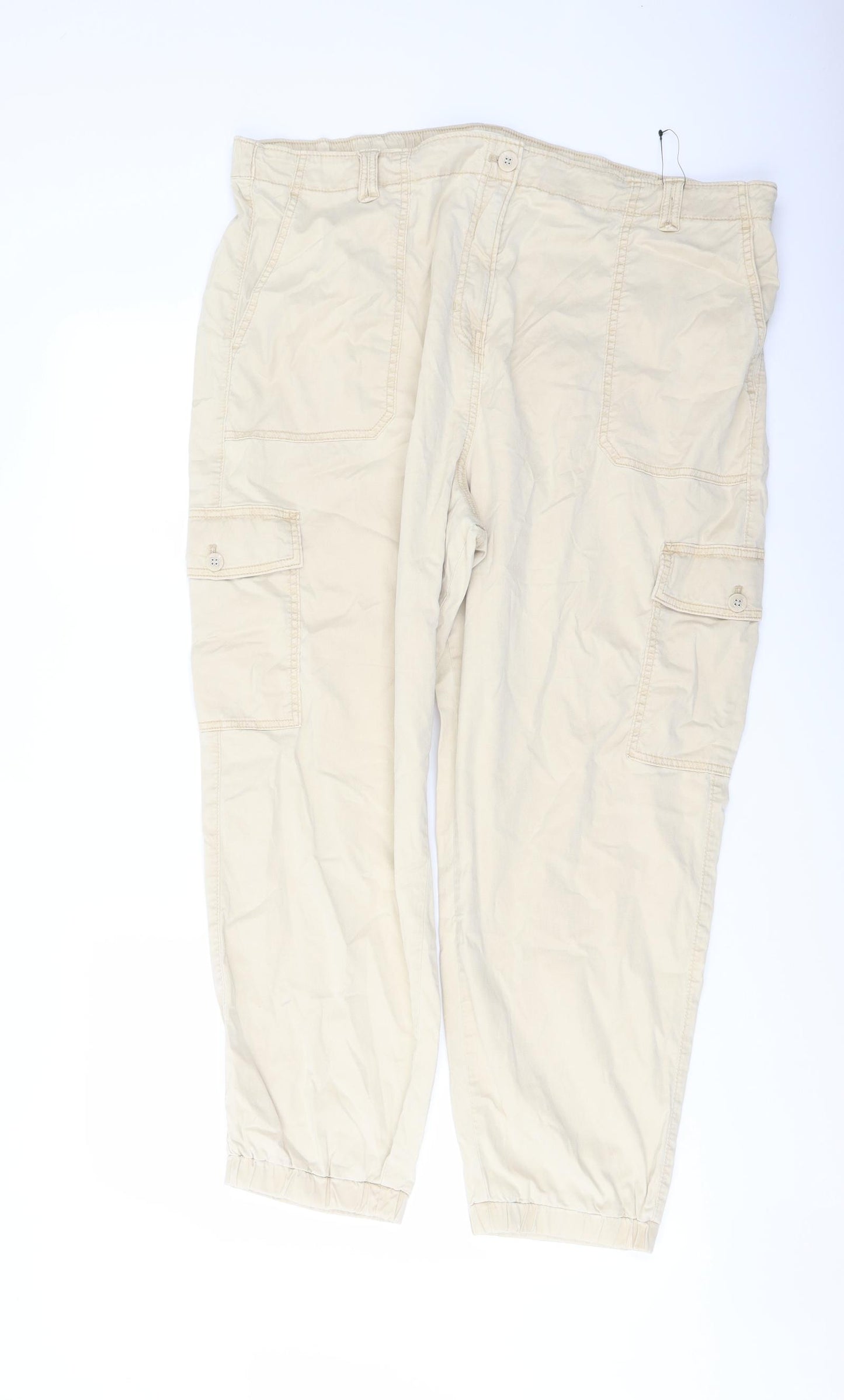 Marks and Spencer Womens Beige Lyocell Cargo Trousers Size 22 L26 in Regular Button