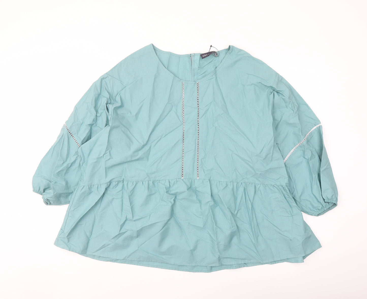 Marks and Spencer Womens Green Cotton Basic Blouse Size 22 Round Neck