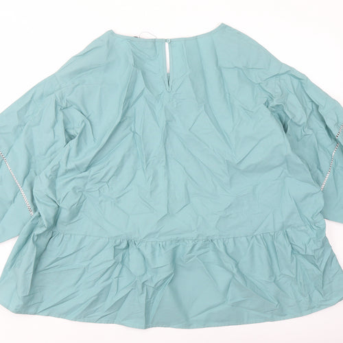 Marks and Spencer Womens Green Cotton Basic Blouse Size 22 Round Neck