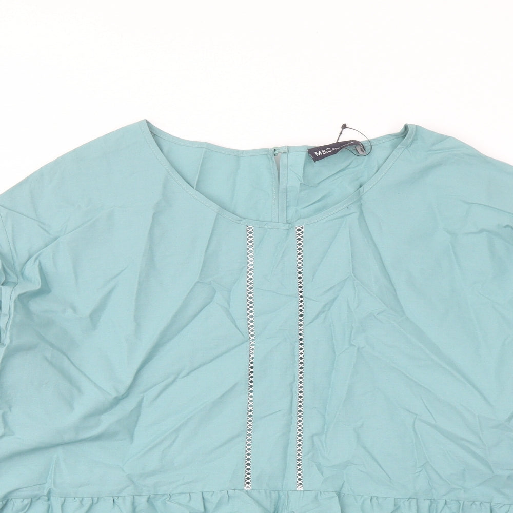 Marks and Spencer Womens Green Cotton Basic Blouse Size 22 Round Neck