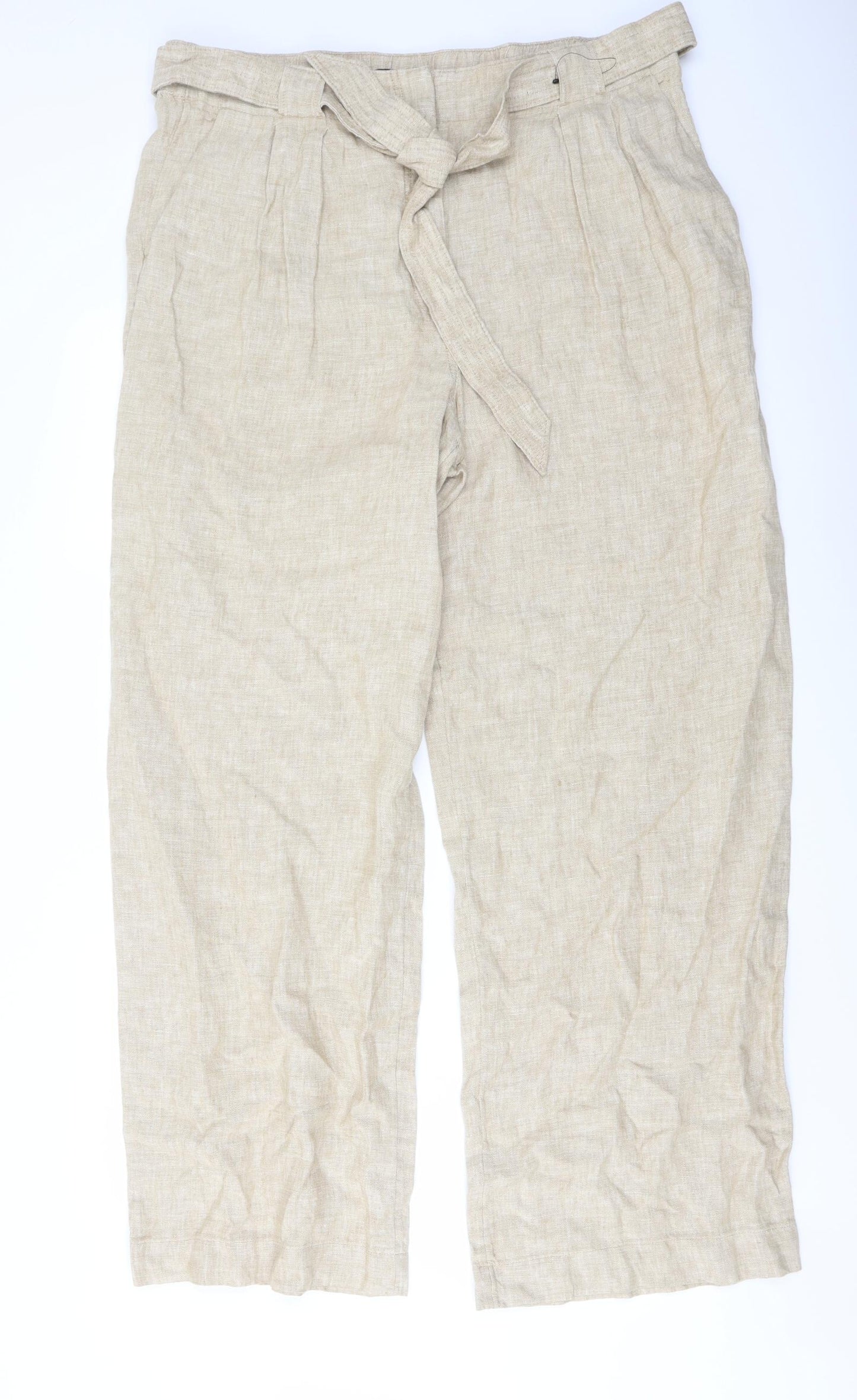 Marks and Spencer Womens Beige Linen Trousers Size 18 L32 in Regular Button