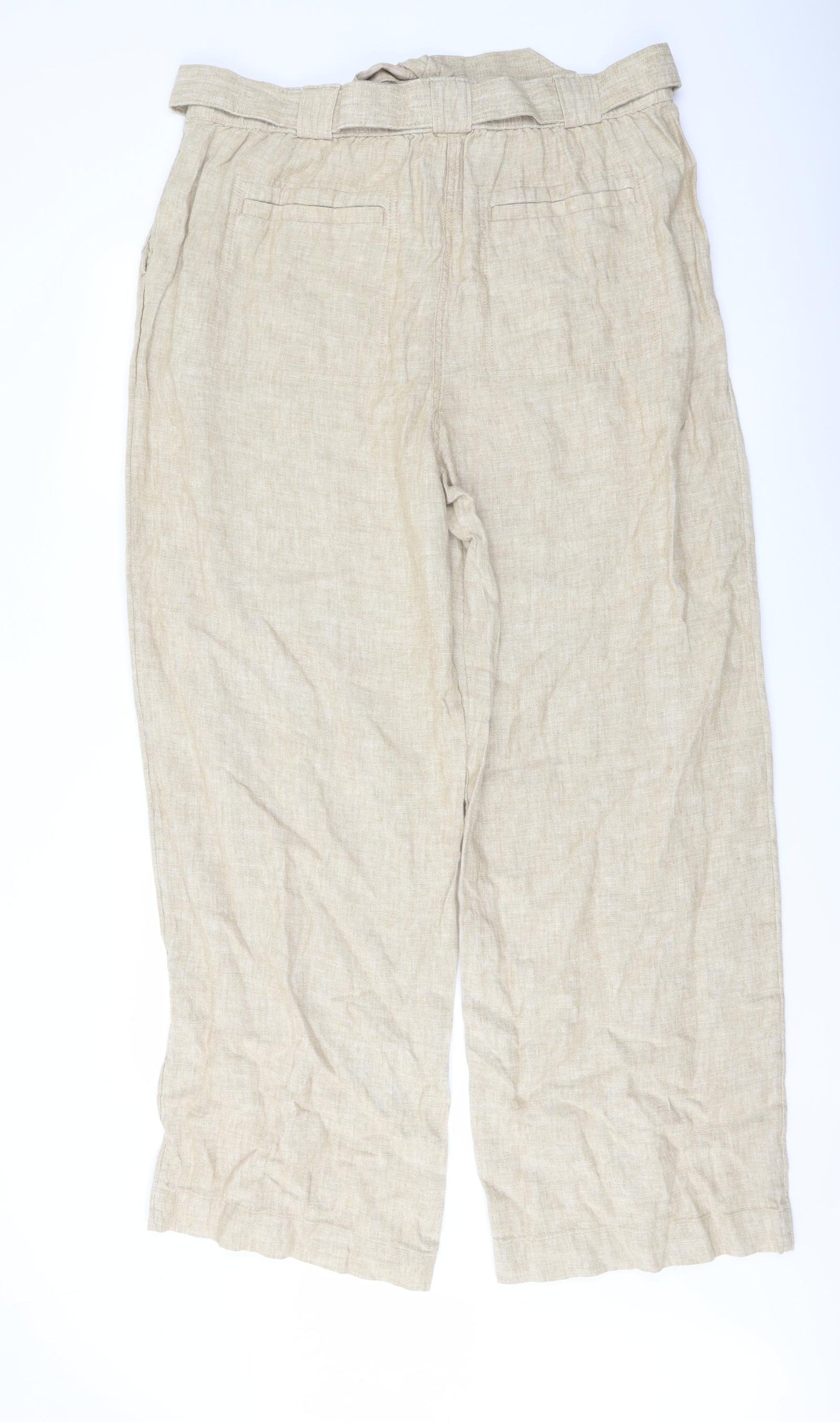 Marks and Spencer Womens Beige Linen Trousers Size 18 L32 in Regular Button