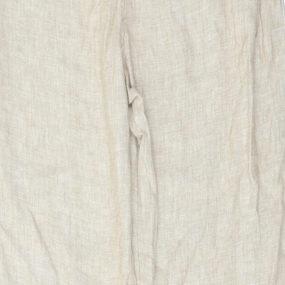 Marks and Spencer Womens Beige Linen Trousers Size 18 L32 in Regular Button