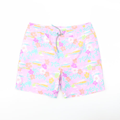 Marks and Spencer Boys Multicoloured Geometric Polyester Sweat Shorts Size 14-15 Years Regular Drawstring - Swim Shorts