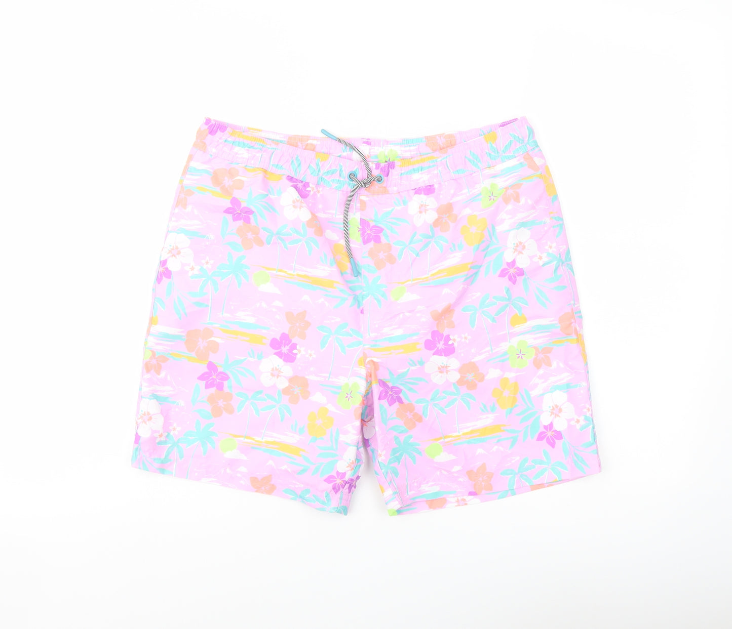 Marks and Spencer Boys Multicoloured Geometric Polyester Sweat Shorts Size 14-15 Years Regular Drawstring - Swim Shorts