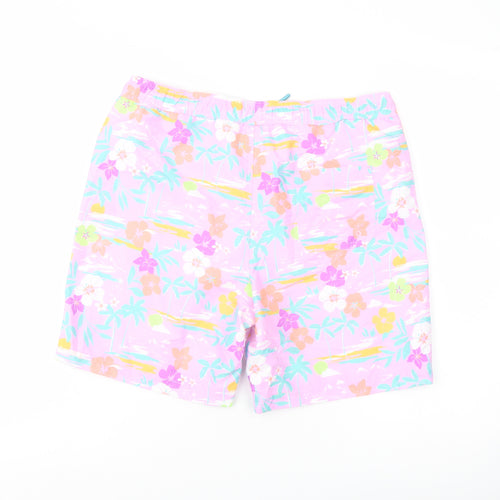 Marks and Spencer Boys Multicoloured Geometric Polyester Sweat Shorts Size 14-15 Years Regular Drawstring - Swim Shorts