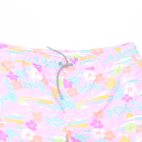 Marks and Spencer Boys Multicoloured Geometric Polyester Sweat Shorts Size 14-15 Years Regular Drawstring - Swim Shorts