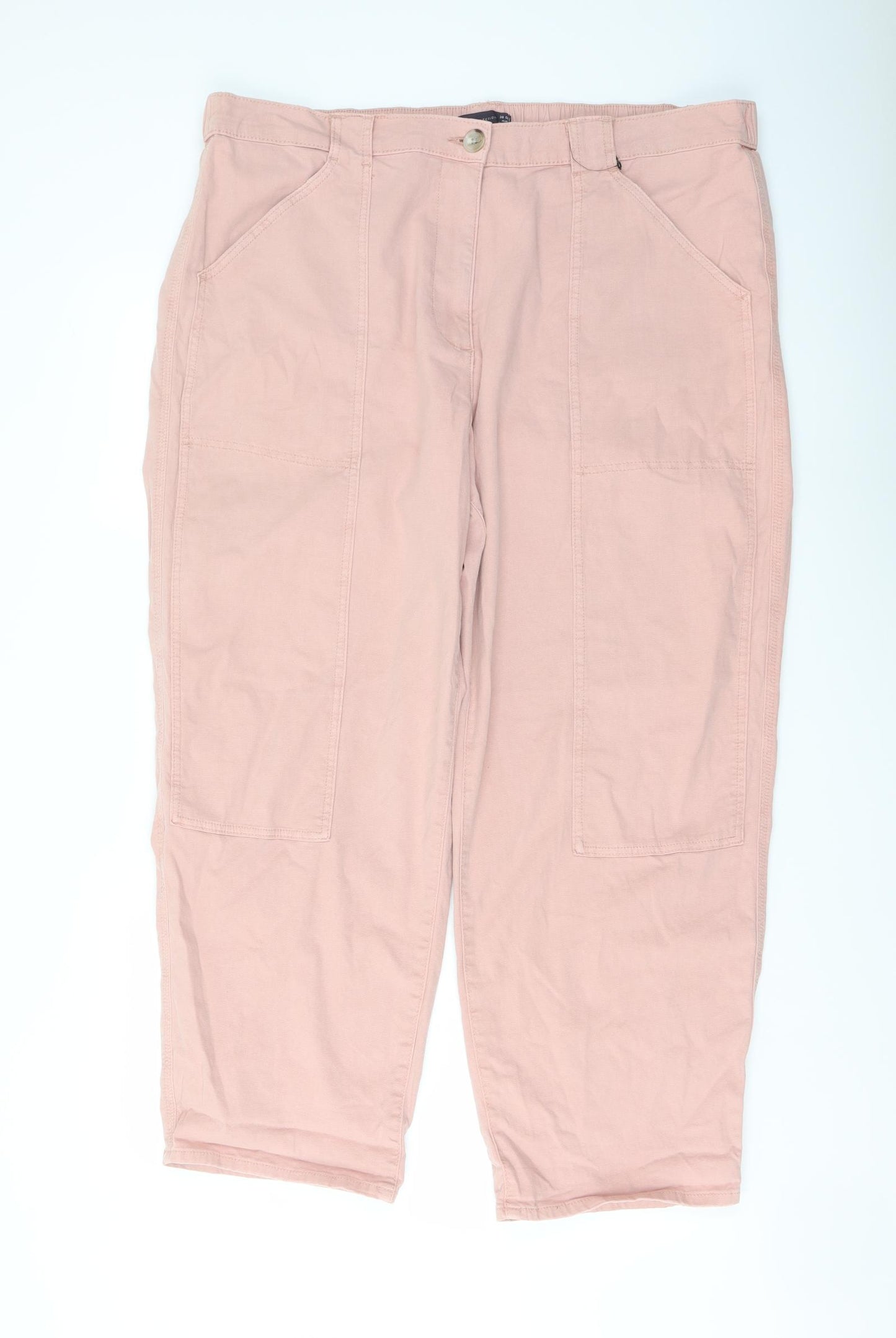 Marks and Spencer Womens Pink Cotton Trousers Size 20 L27 in Regular Button
