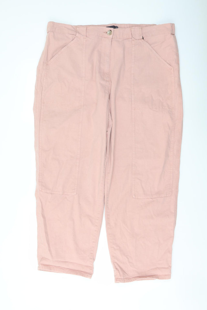 Marks and Spencer Womens Pink Cotton Trousers Size 20 L27 in Regular Button