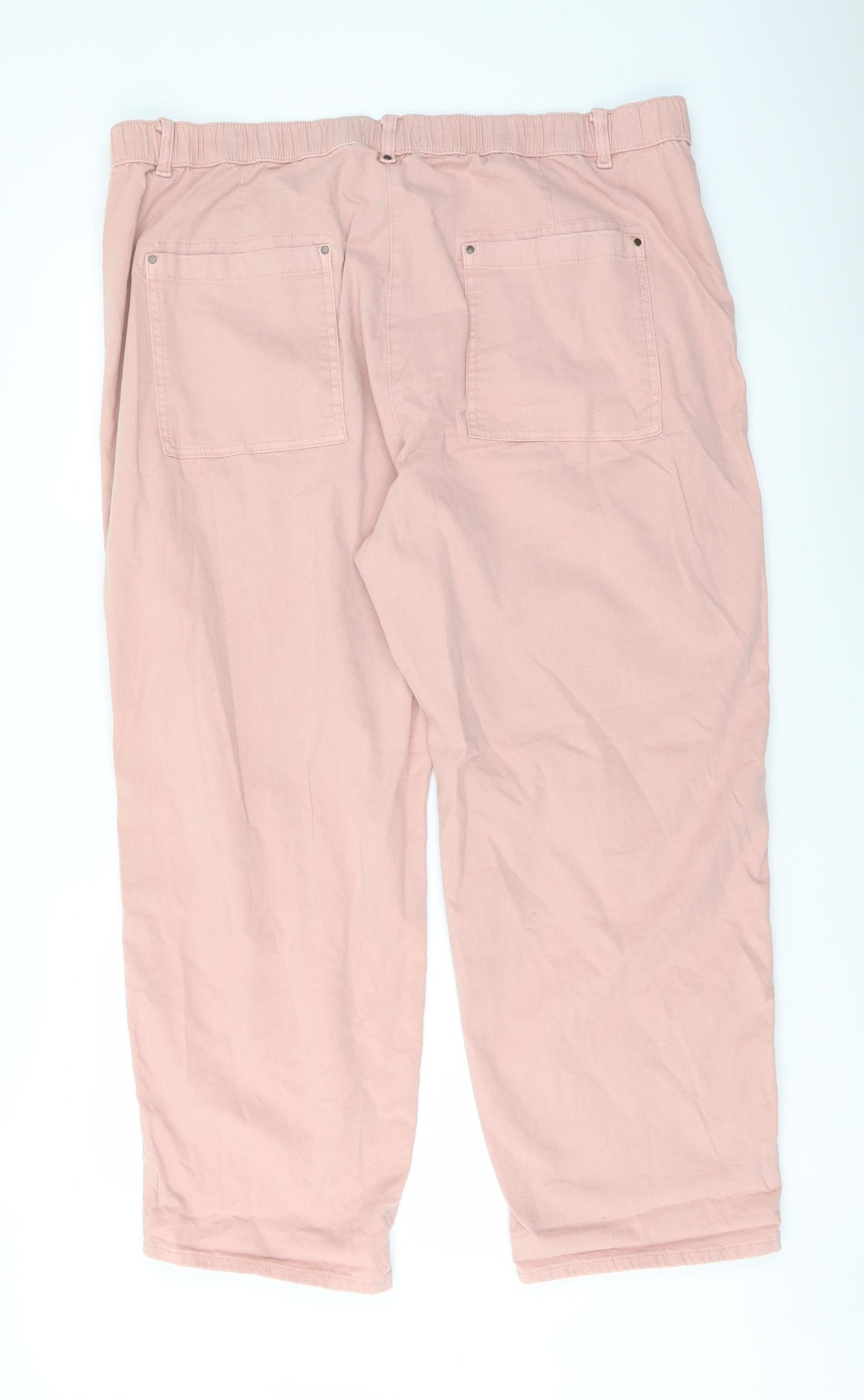 Marks and Spencer Womens Pink Cotton Trousers Size 20 L27 in Regular Button