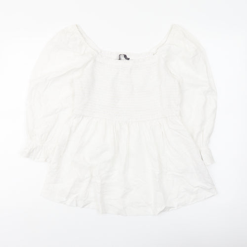 Marks and Spencer Womens White Linen Basic Blouse Size 12 Square Neck