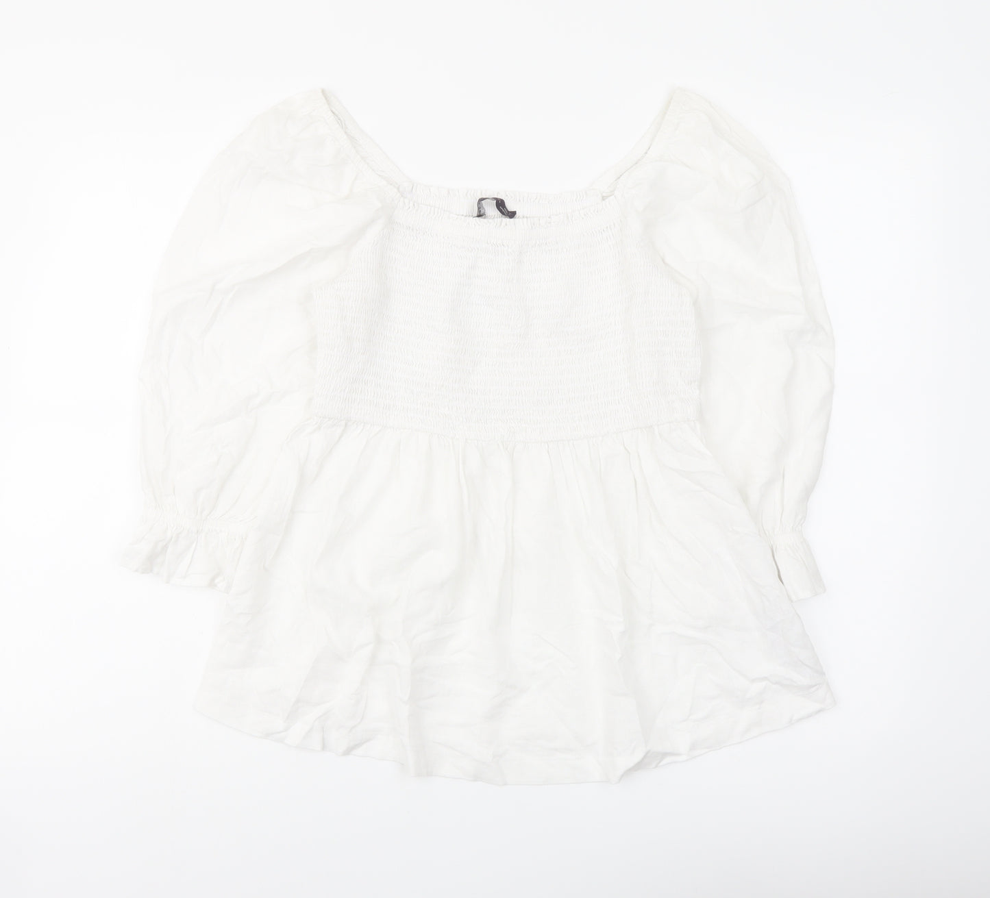 Marks and Spencer Womens White Linen Basic Blouse Size 12 Square Neck
