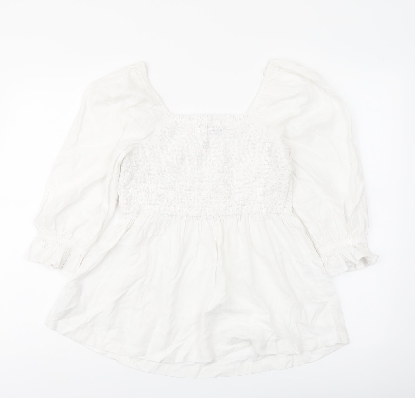 Marks and Spencer Womens White Linen Basic Blouse Size 12 Square Neck