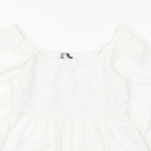 Marks and Spencer Womens White Linen Basic Blouse Size 12 Square Neck