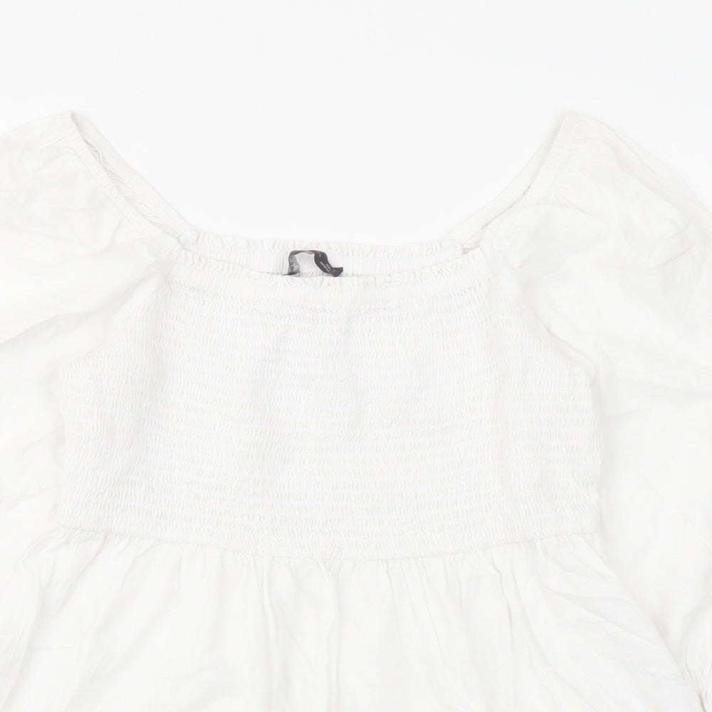 Marks and Spencer Womens White Linen Basic Blouse Size 12 Square Neck