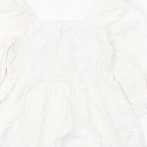 Marks and Spencer Womens White Linen Basic Blouse Size 12 Square Neck