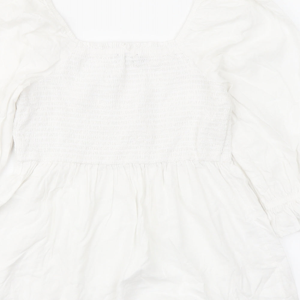 Marks and Spencer Womens White Linen Basic Blouse Size 12 Square Neck