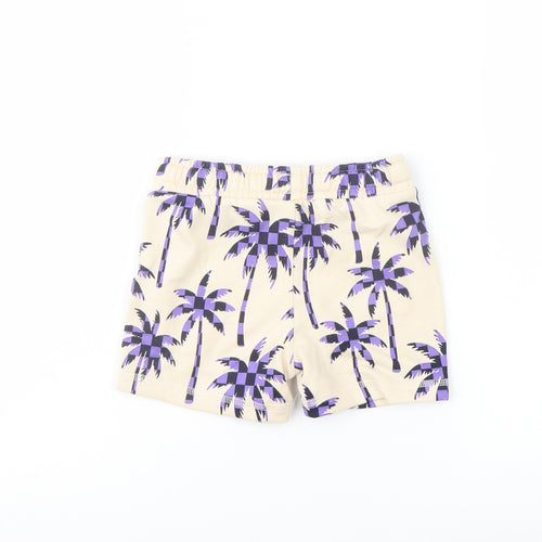 Marks and Spencer Boys Beige Geometric Cotton Sweat Shorts Size 2-3 Years Regular Drawstring - Palm Trees