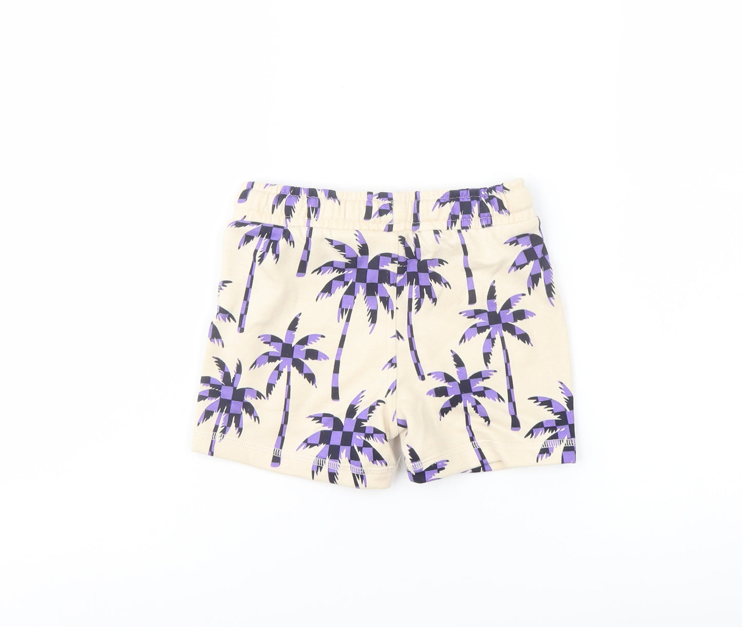 Marks and Spencer Boys Beige Geometric Cotton Sweat Shorts Size 2-3 Years Regular Drawstring - Palm Trees