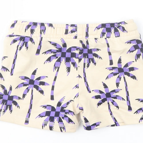 Marks and Spencer Boys Beige Geometric Cotton Sweat Shorts Size 2-3 Years Regular Drawstring - Palm Trees