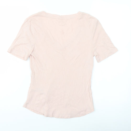 Marks and Spencer Womens Pink Cotton Basic T-Shirt Size S V-Neck