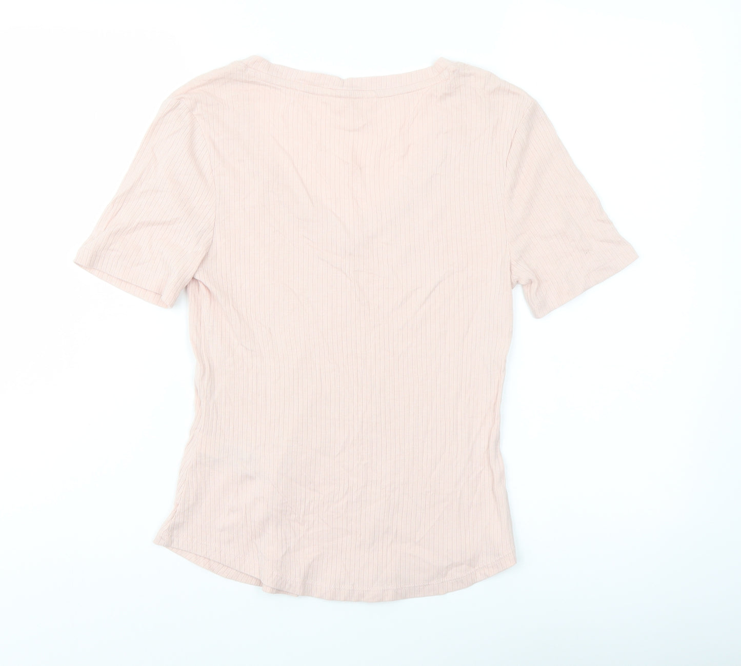 Marks and Spencer Womens Pink Cotton Basic T-Shirt Size S V-Neck