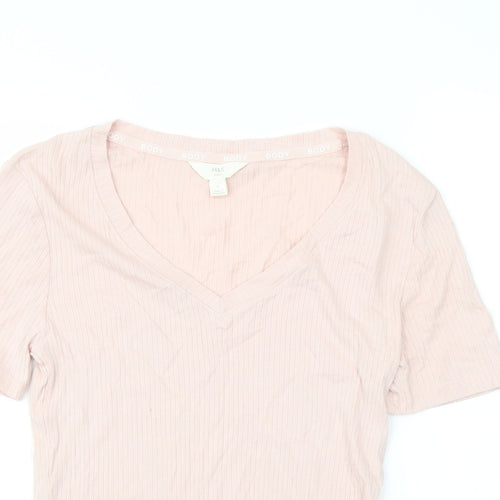 Marks and Spencer Womens Pink Cotton Basic T-Shirt Size S V-Neck