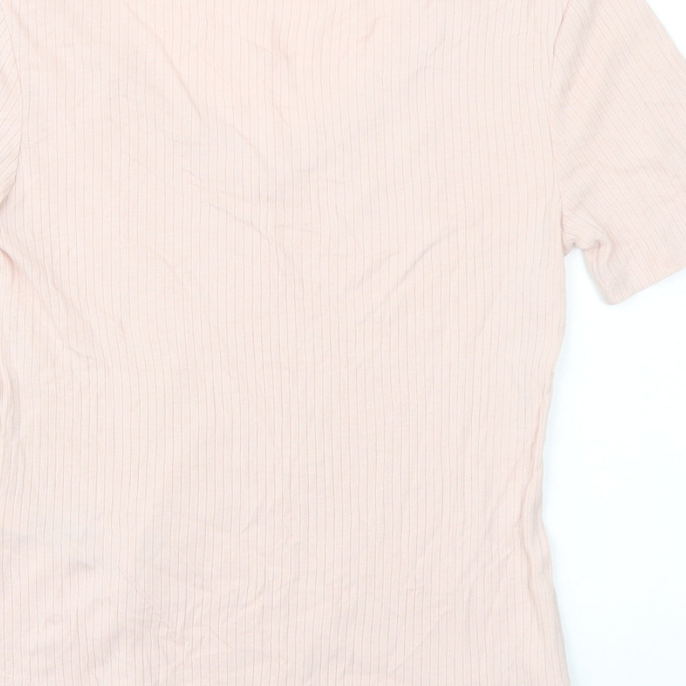 Marks and Spencer Womens Pink Cotton Basic T-Shirt Size S V-Neck
