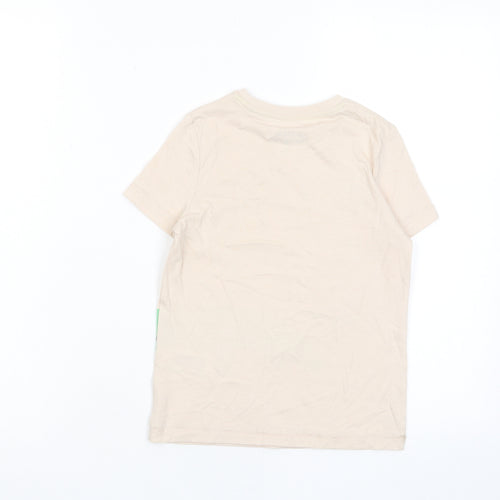 Marks and Spencer Boys Beige Cotton Basic T-Shirt Size 4-5 Years Crew Neck Pullover - Monkey