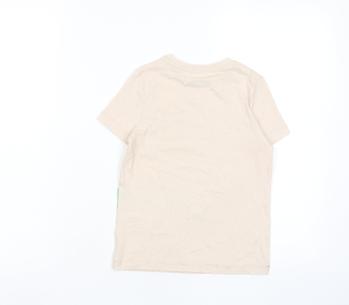 Marks and Spencer Boys Beige Cotton Basic T-Shirt Size 4-5 Years Crew Neck Pullover - Monkey