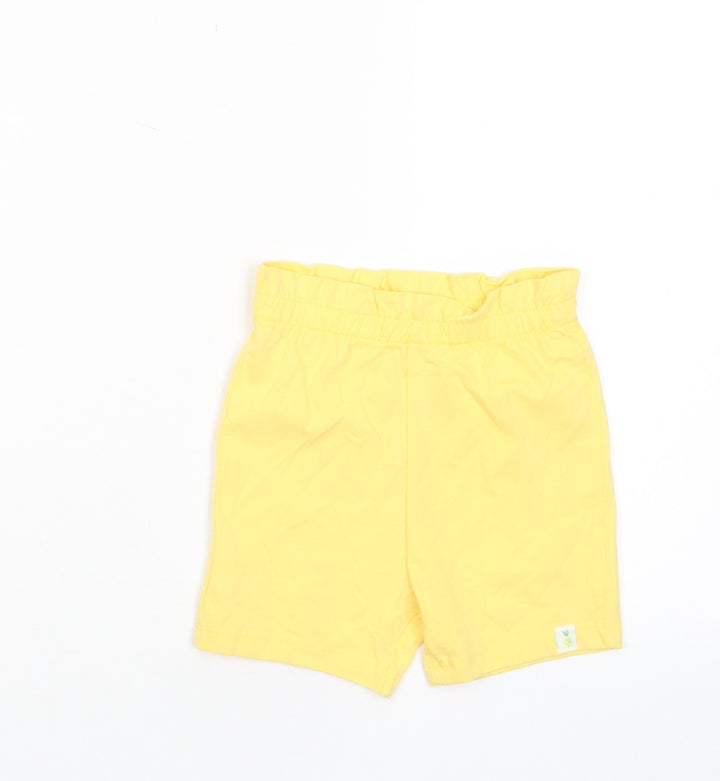 Marks and Spencer Girls Yellow Cotton Cropped Trousers Size 12-18 Months Pullover - Embroidered