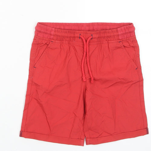 Marks and Spencer Boys Red Cotton Bermuda Shorts Size 6-7 Years Regular Drawstring - Pockets