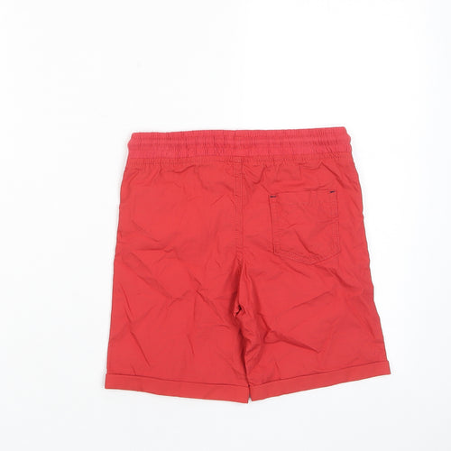 Marks and Spencer Boys Red Cotton Bermuda Shorts Size 6-7 Years Regular Drawstring - Pockets