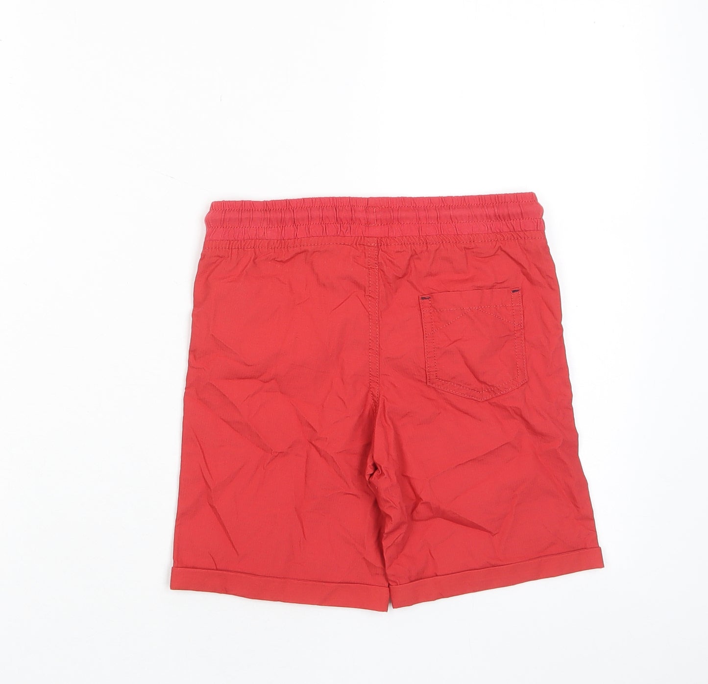 Marks and Spencer Boys Red Cotton Bermuda Shorts Size 6-7 Years Regular Drawstring - Pockets